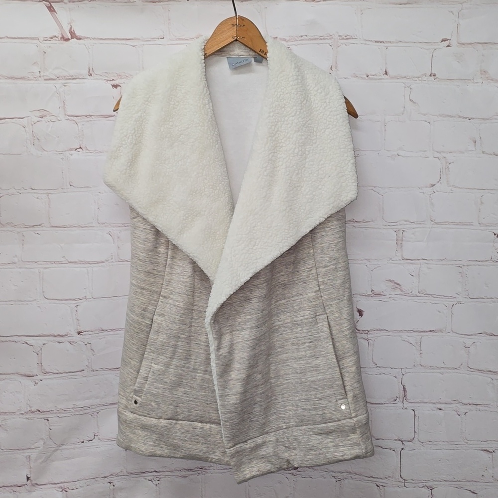 Athleta Apres Anything Sherpa Fleece Vest Oatmeal Heather Women's Size S - Picture 3 of 14